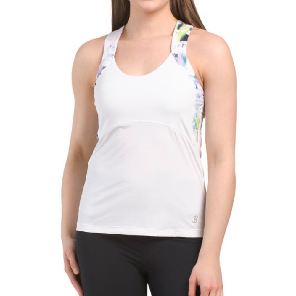 Sofibella top Racerback Tank white floral sz medium Bella lite tennis golf